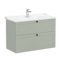 Vitra Root Classic 68896 Lavabo Dolabı, İki Çekmeceli, 100 Cm, Mat Retro Yeşil, Klasik Lavabolu